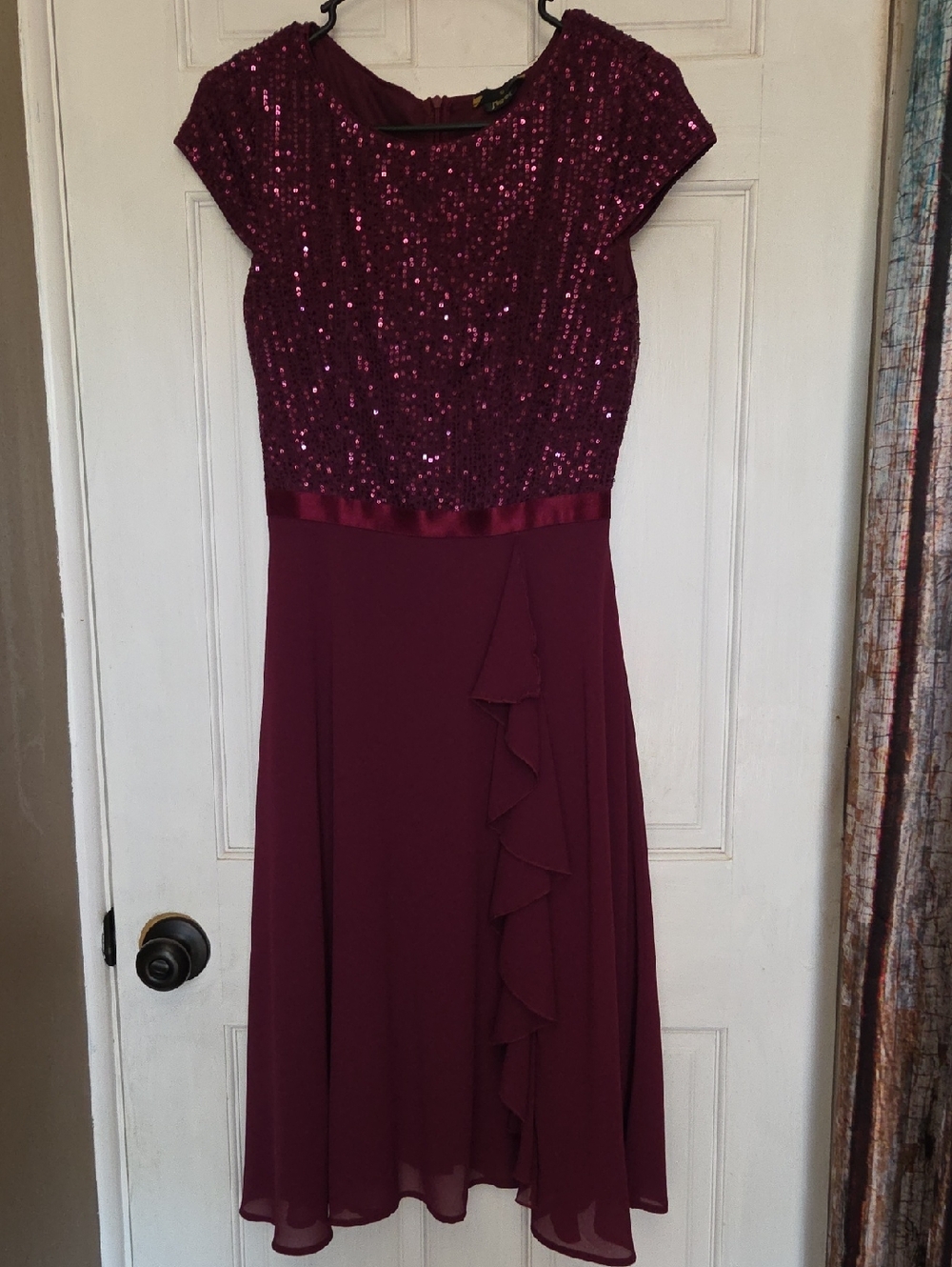 Sequin Bodice Midi Dress in Purple